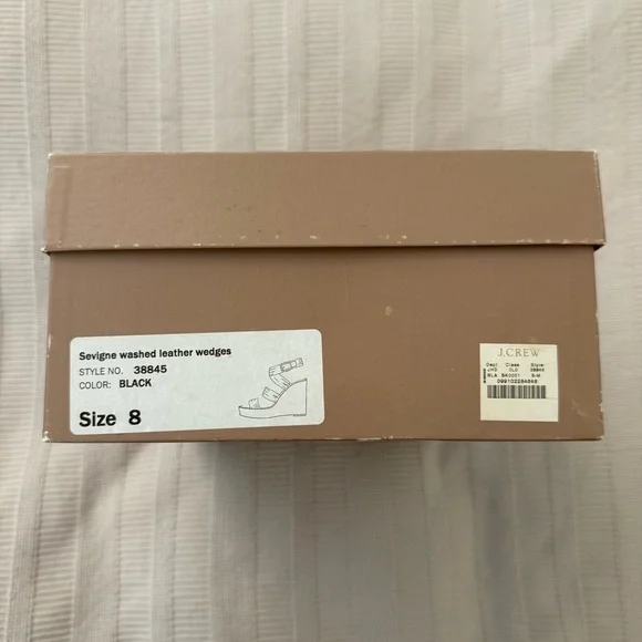 J. Crew | NEW IN BOX Black Leather Wedge Sandals Size 8 - Picture 2 of 9